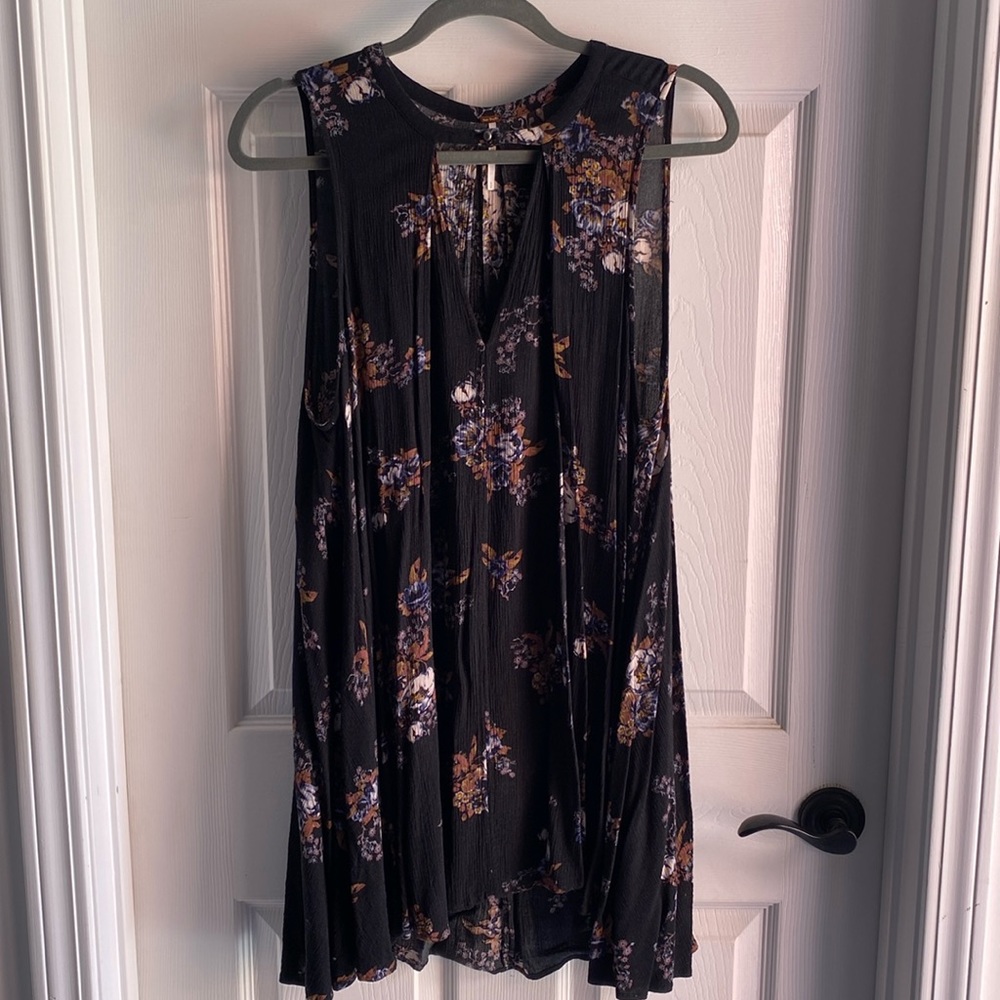 Free People S Tree Swing Tank Top Tunic Dress Sleeveless Keyhole Raven Black. - Picture 3 of 15